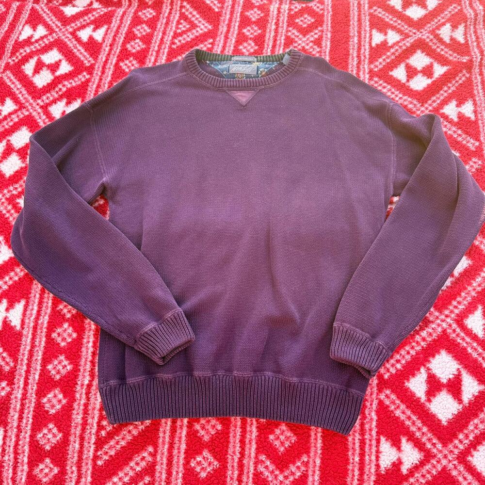 Bob Mackie Kensington Collection Purple Cotton Knit Sweater Paisley Trim Men's L